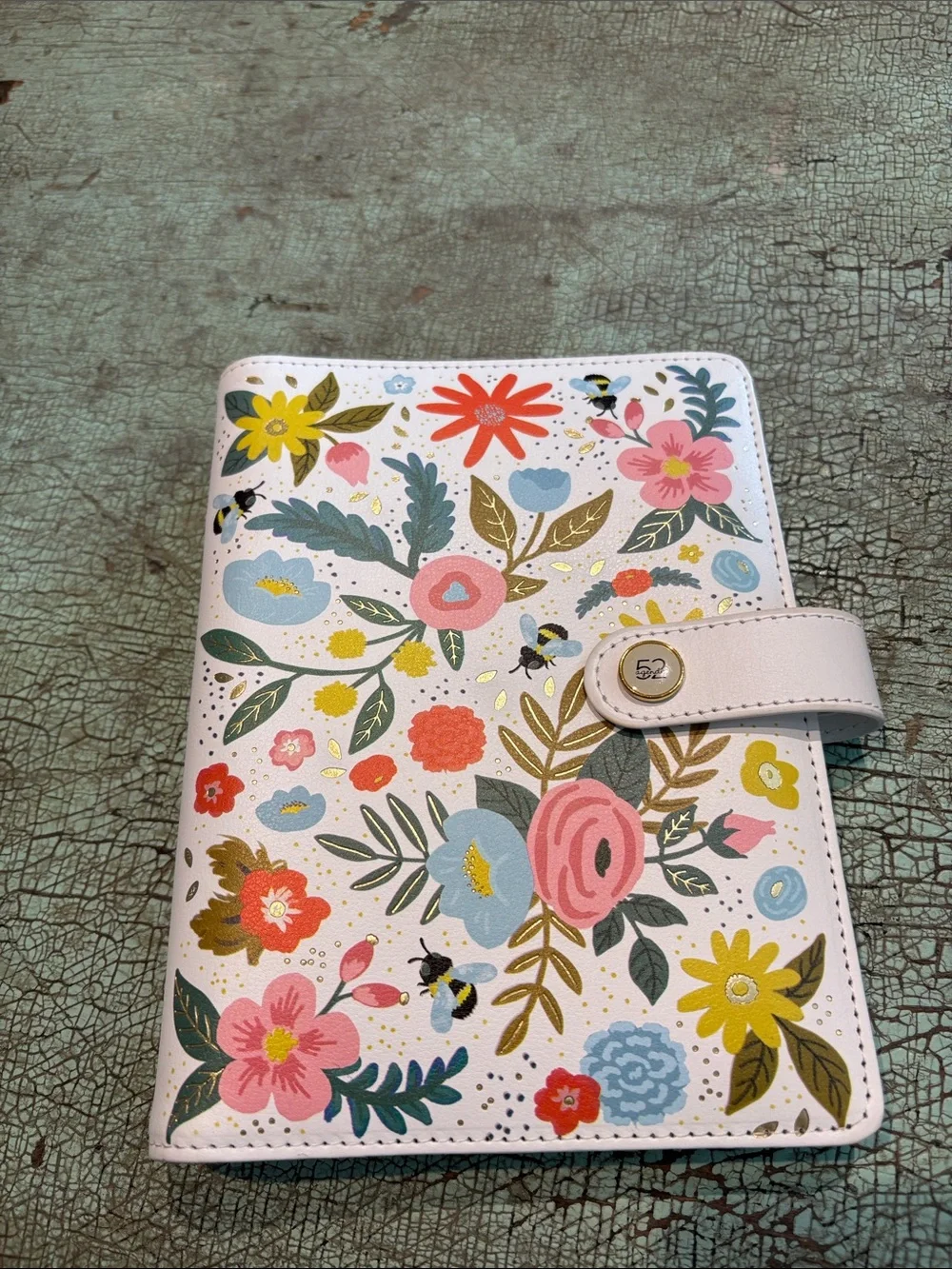 The Paper Studio Floral Bee 6-Ring Planner Binder Pink Gold Foil